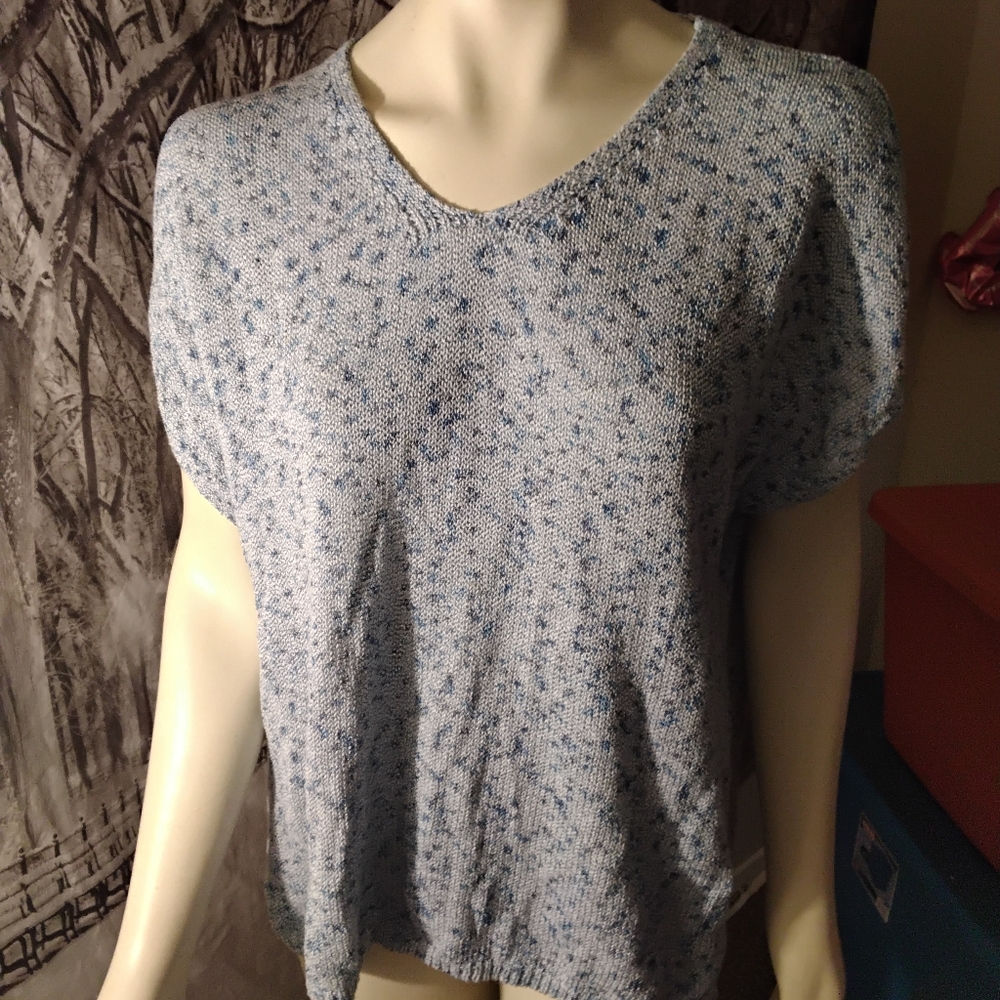 Chico's Size 2 Cotton Short Sleeve Blue Sweater Women's Size 12 NEW NWOT